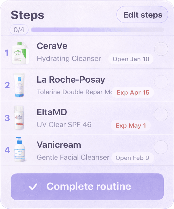 SkinsideAI routine setup screen